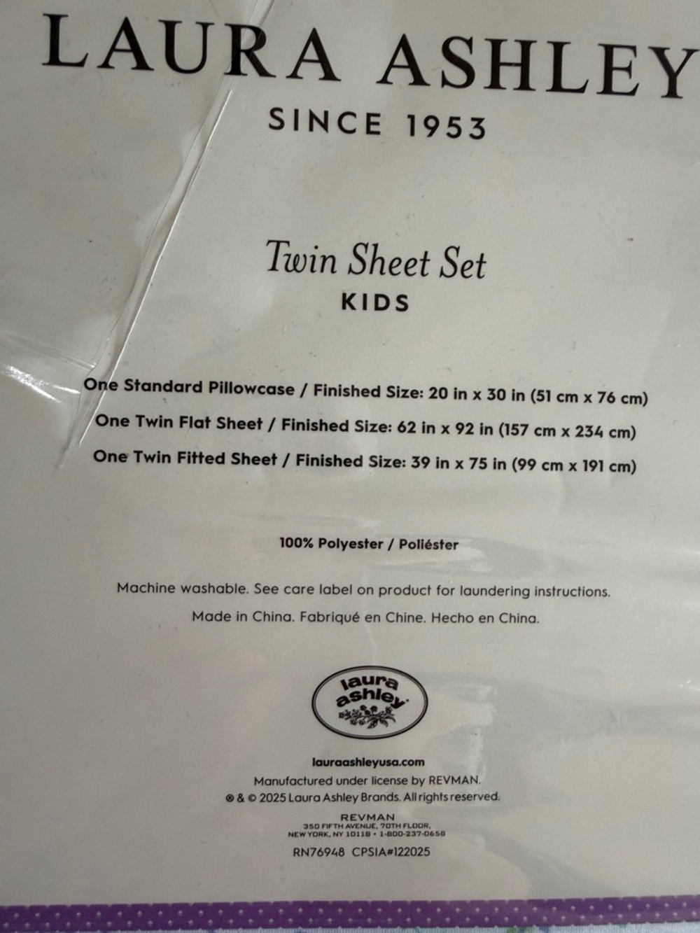 Laura Ashley Twin Sheet Set - White with Blue, Green, Purple Animal Print - Picture 5 of 7